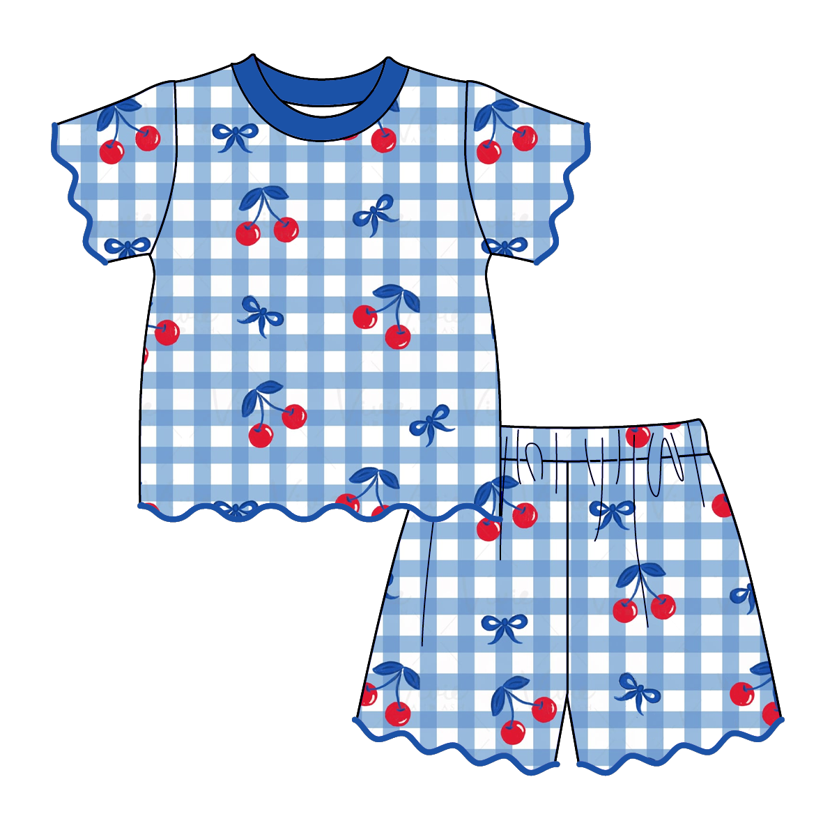 (Pre Order)Girls Spring & Summer Scallop Shorts Set