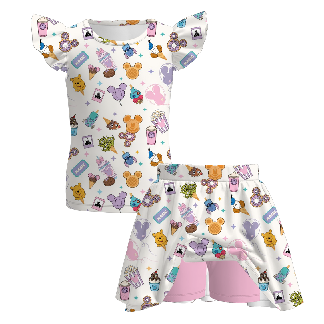 (Pre Order)Girls Spring&Summer Cartoon Print Skirt Set,Skort Set