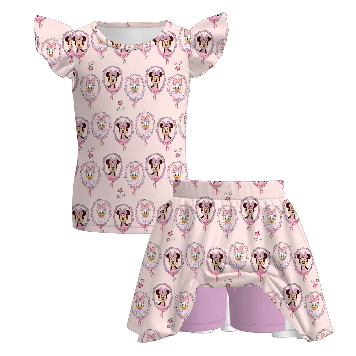 (Pre Order)Girls Spring&Summer Cartoon Print Skirt Set,Skort Set