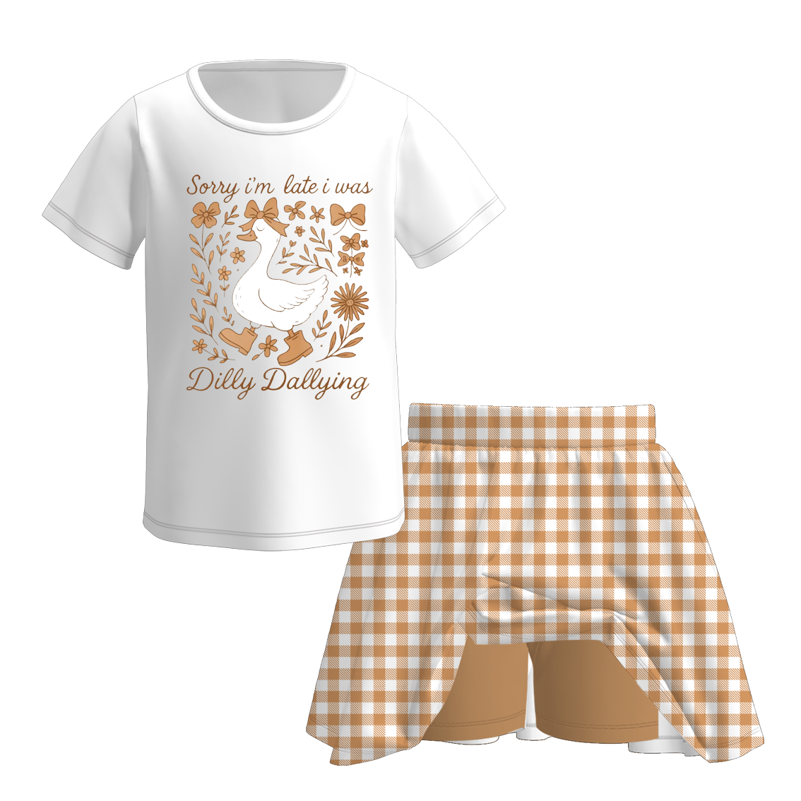 (Pre Order)Girls Spring and Summer Goose Print Skort Set