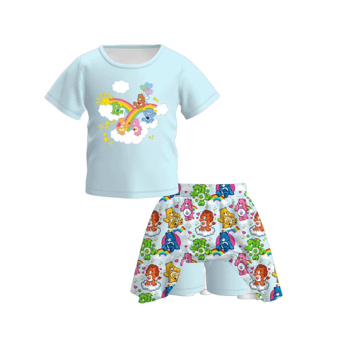 (Pre Order)Girls Spring and Summer Cartoon Print Skort Set