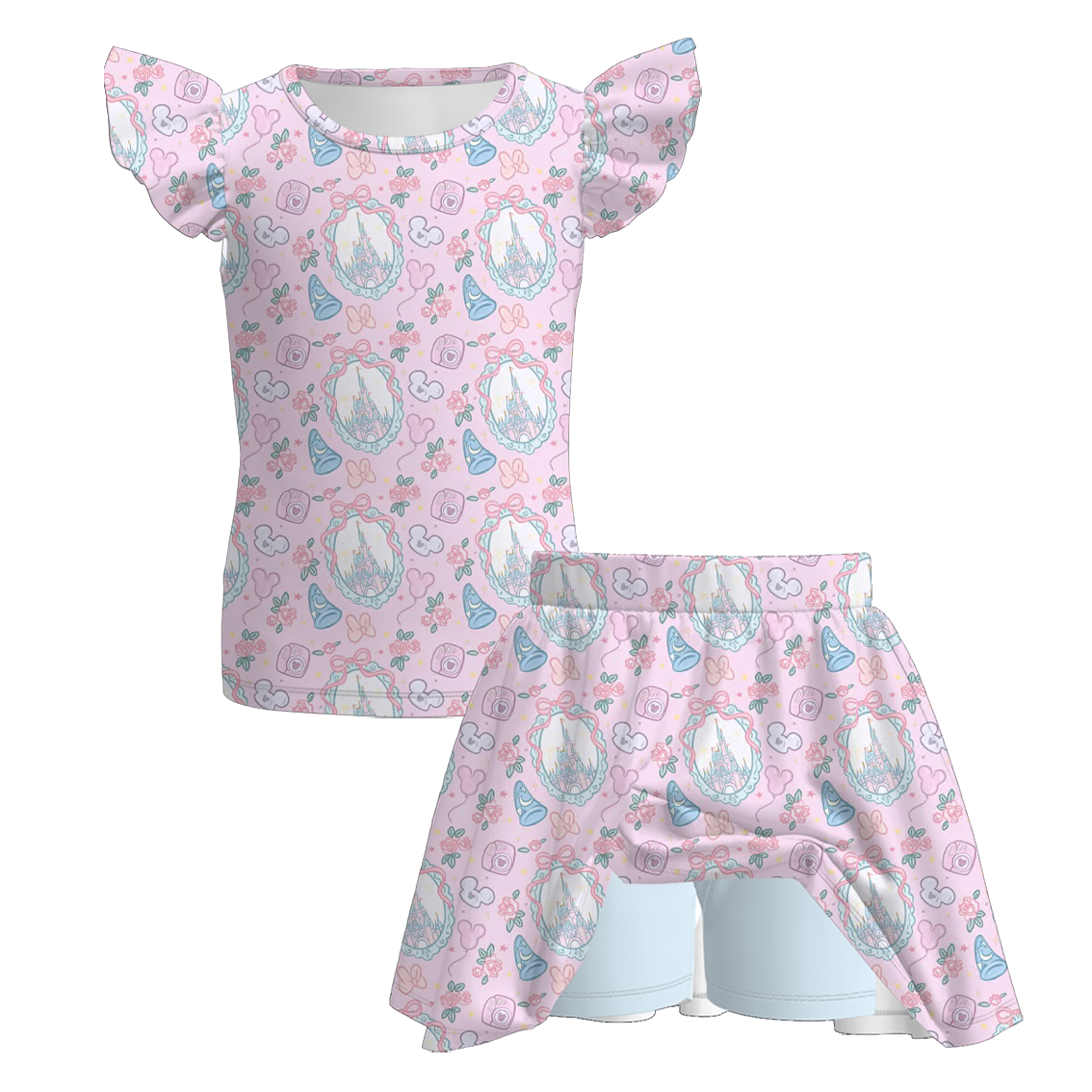 (Pre Order+Prepack Zone)Girls Cartoon&Princess Print Skort Set(Mix Size)