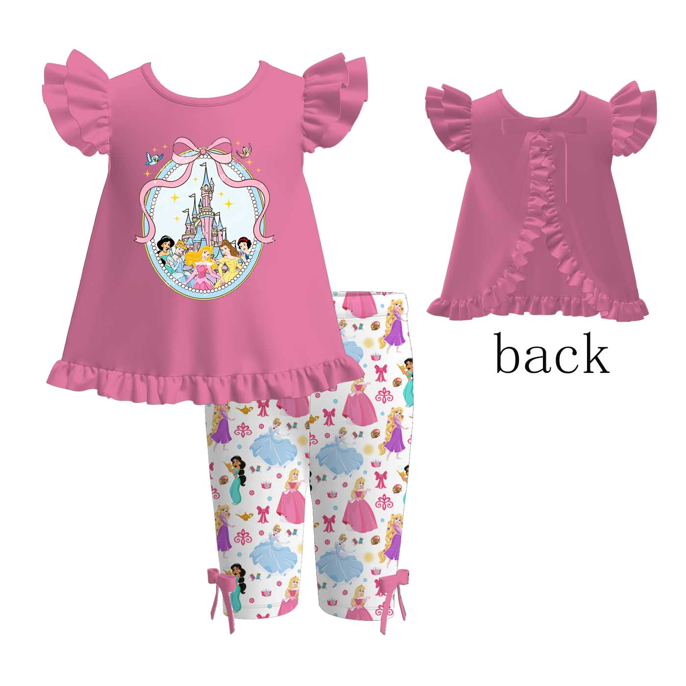 (Pre Order+Prepack Zone)Girls Cartoon&Princess Print Capris Set(Mix Size)