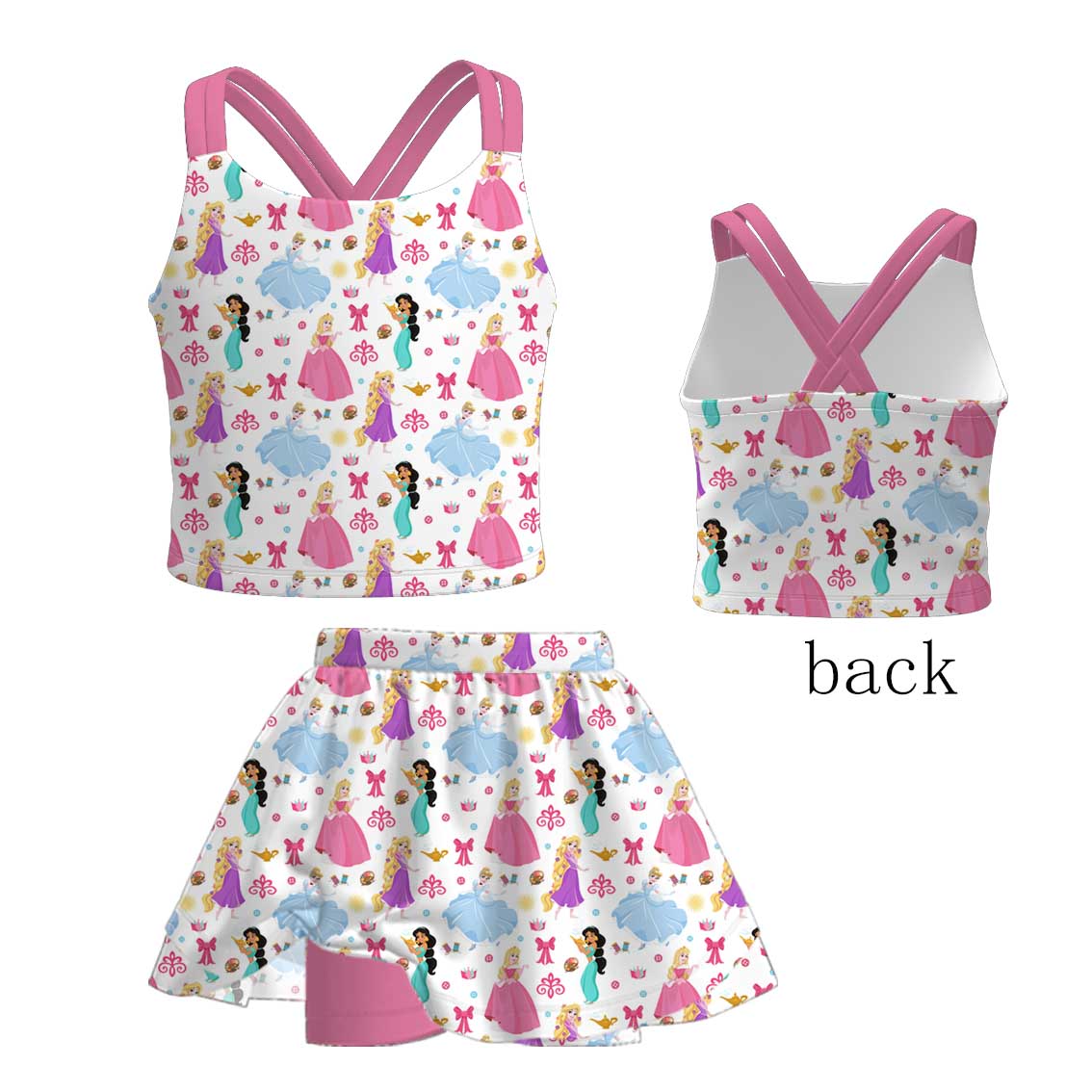 (Pre Order+Prepack Zone)Girls Cartoon&Princess Print Skort Set(Mix Size)