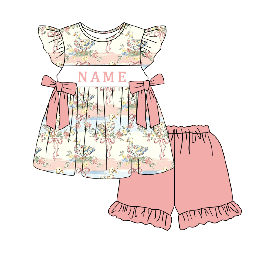 (Pre Order)Sisters Spring&Summer Goose Embroidery Smocked Dress,Set&Romper-Customized name