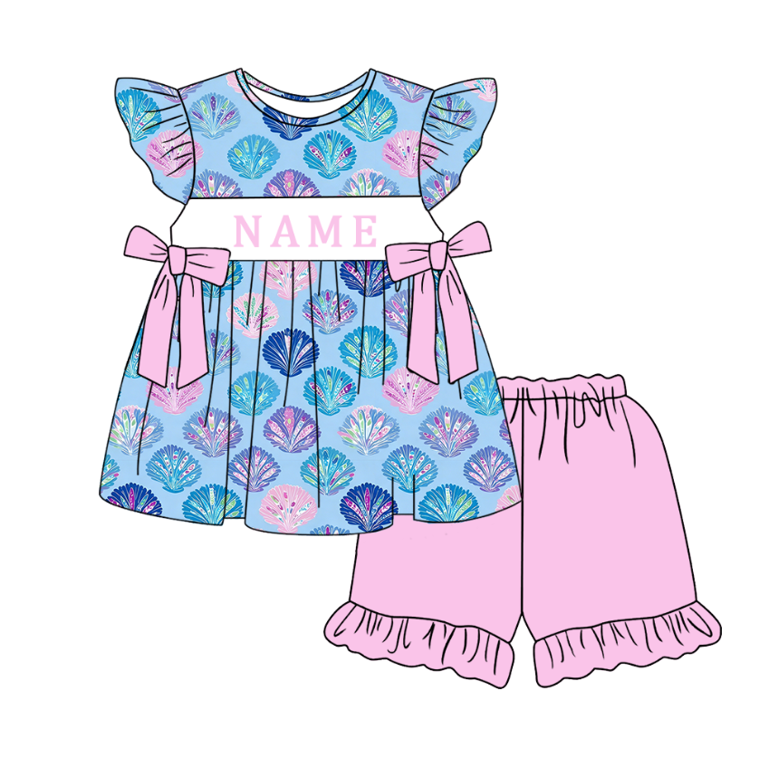 (Pre Order)Sisters Spring&Summer Seashell Embroidery Smocked Dress,Set&Romper-Customized name