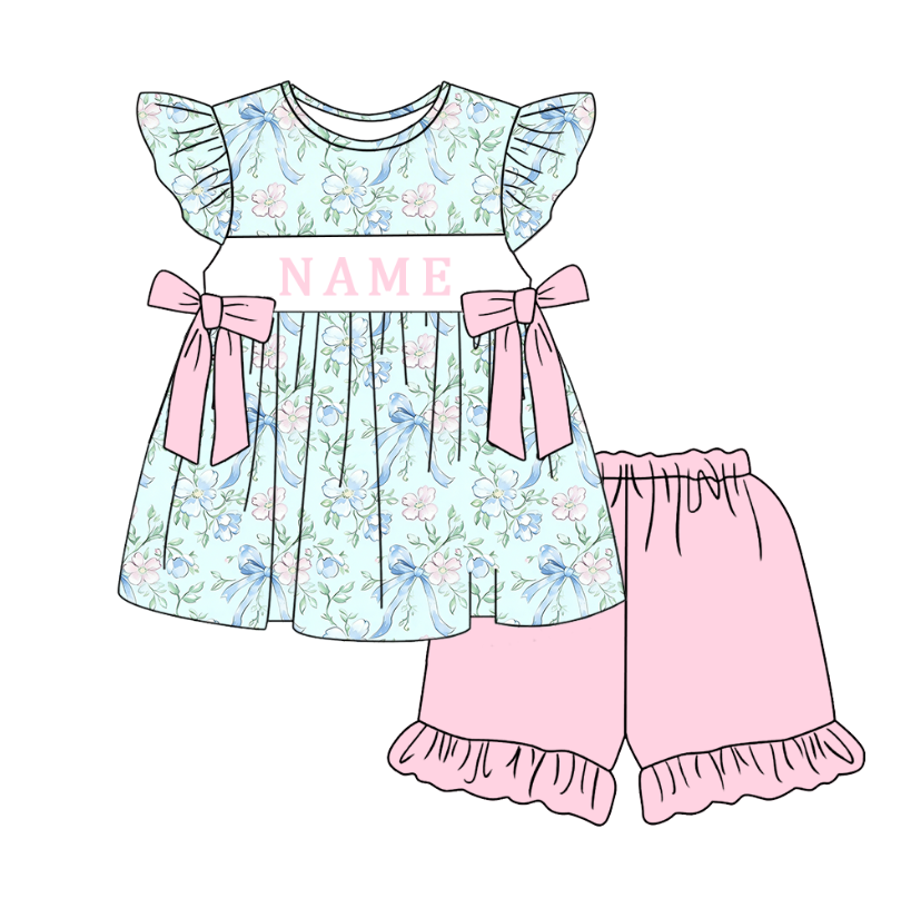 (Pre Order)Sisters Spring&Summer Floral Embroidery Smocked Dress,Set&Romper-Customized name