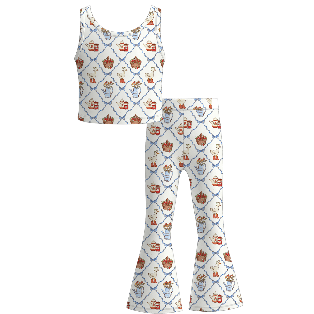 (Pre Order+Prepack Zone)Girls Spring&Summer Goose,Floral Print Twill Outfit Set(Mix Size)