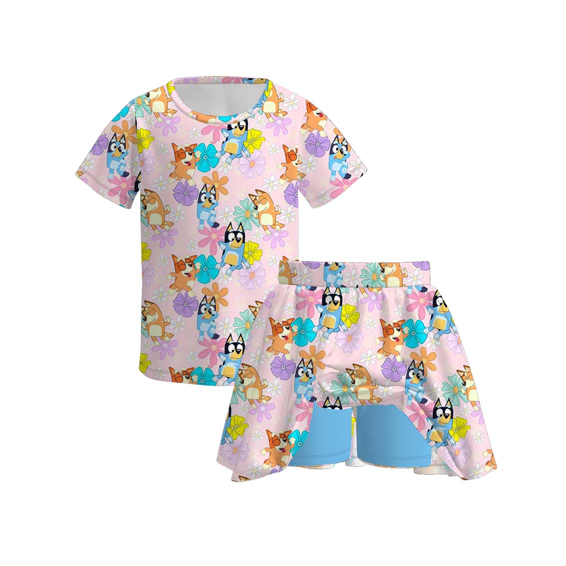 (Pre Order+Prepack Zone)Girls Spring&Summer Blue Dog Print Dress,Set&Pajamas
