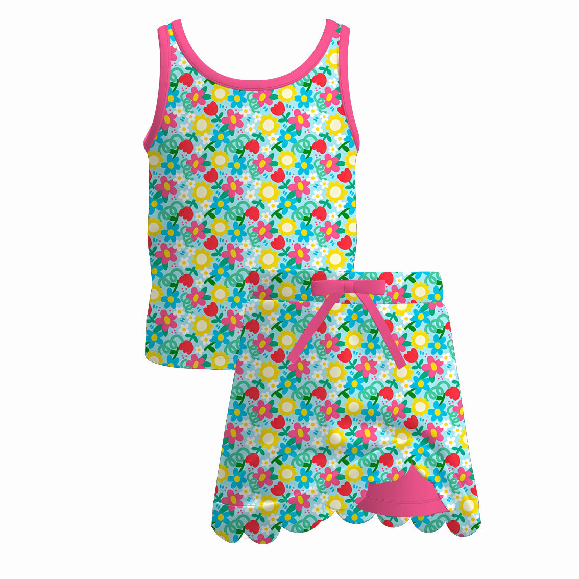 (Pre Order+Prepack Zone)Girls Spring&Summer Print Scallop Skort Set(Mix Size)