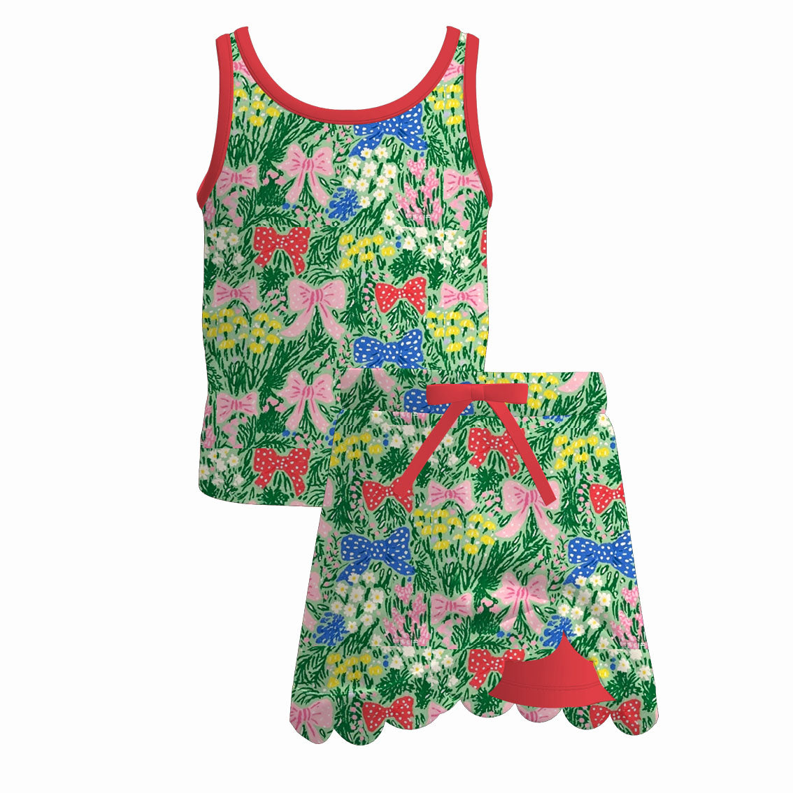 (Pre Order+Prepack Zone)Girls Spring&Summer Print Scallop Skort Set(Mix Size)