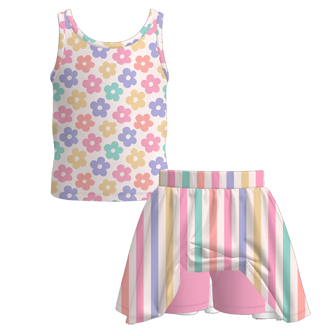 (Pre Order+Prepack Zone)Girls Spring&Summer Cartoon Print Skort Set