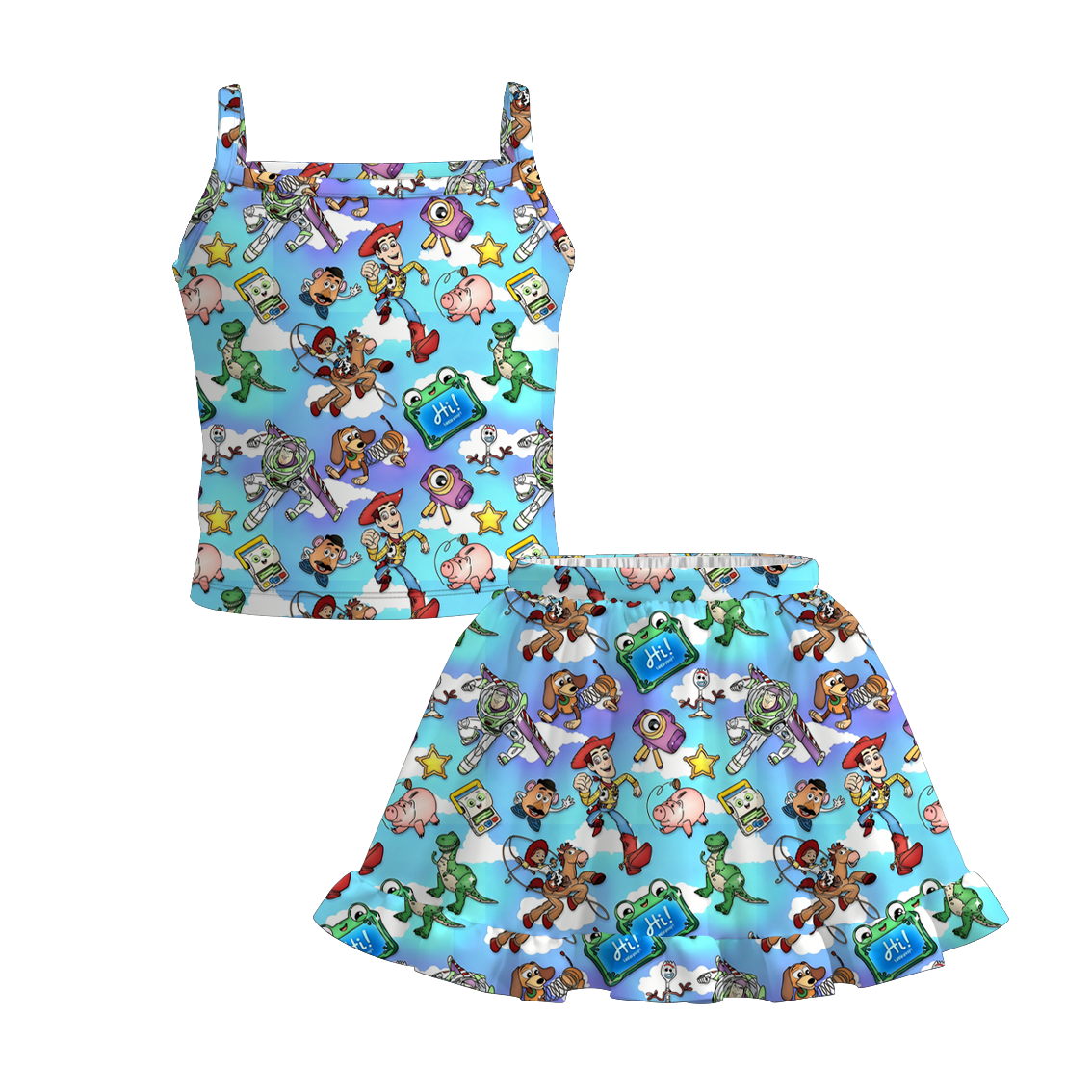 (Pre Order+Prepack Zone)Siblings Cartoon Print Skirt Set&Top(Mix Size)
