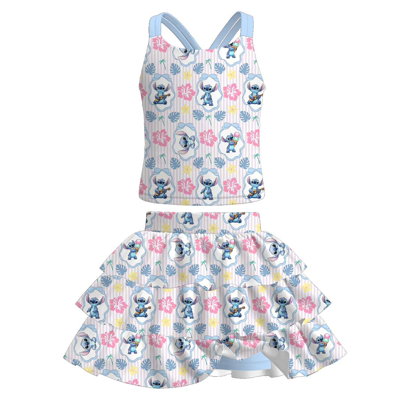 (Pre Order+Prepack Zone)Girls Cartoon Print Skort Dress,Set(Mix Size)