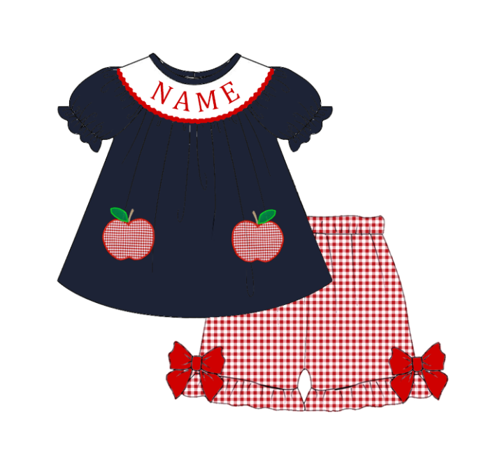 (Pre Order)Sisters Summer Back To School Embroidery Smocked Dress&Set-Customized name