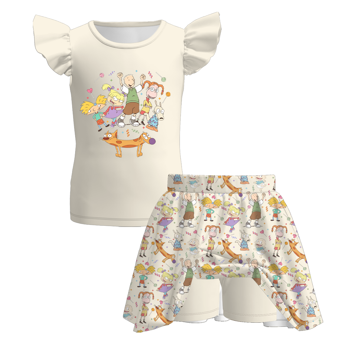 (Pre Order+Prepack Zone)Girls Spring&Summer Cartoon Print Skort Set