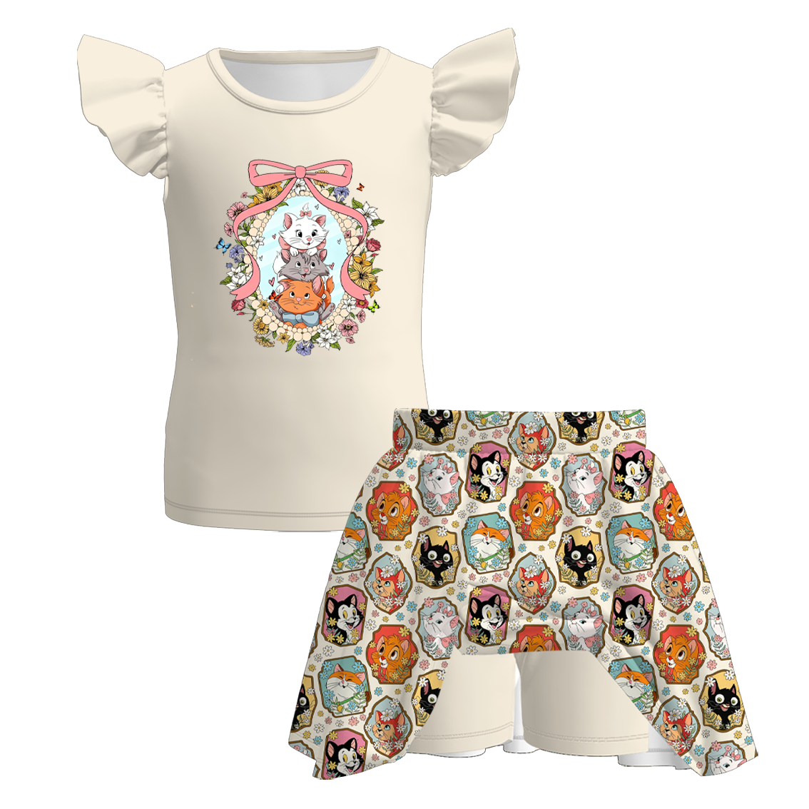 (Pre Order+Prepack Zone)Girls Spring&Summer Cartoon Print Skort Set