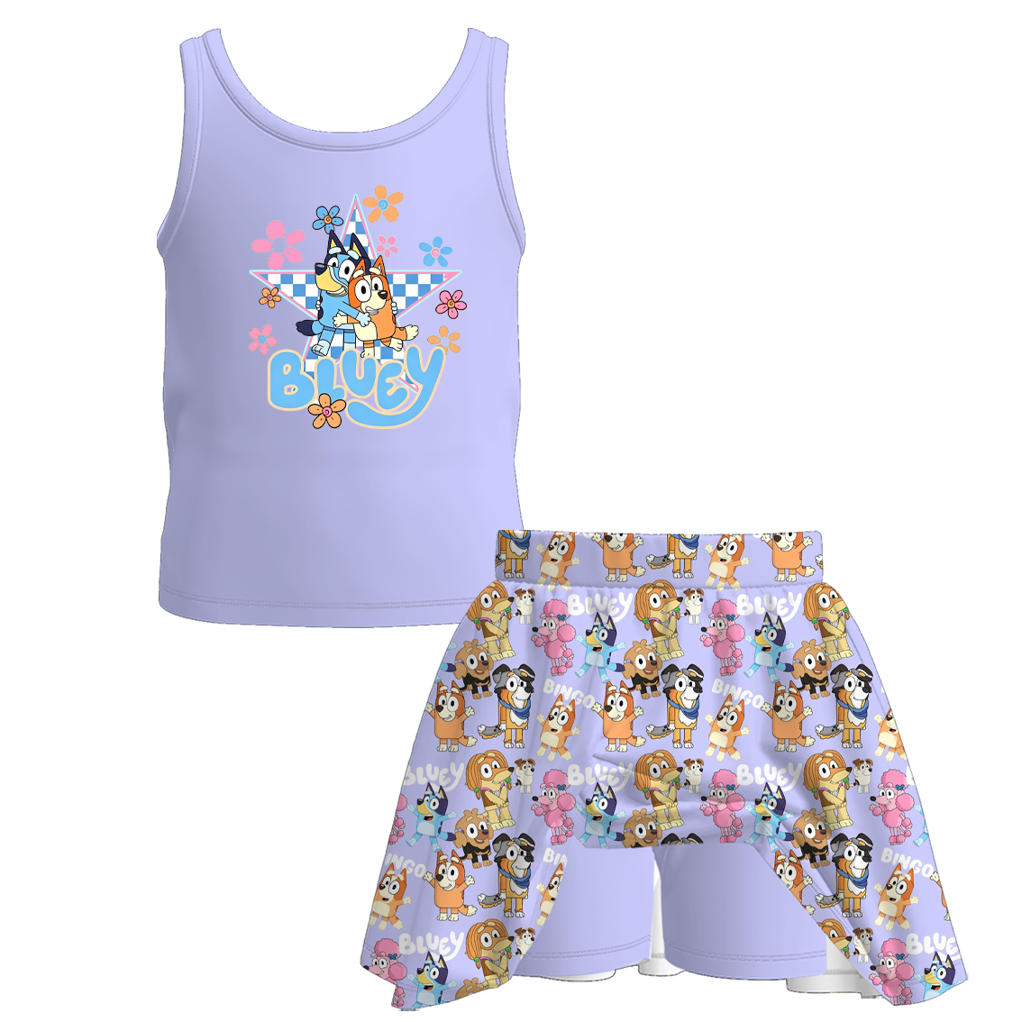 (Pre Order+Prepack Zone)Girls Spring&Summer Cartoon Print Skort Set