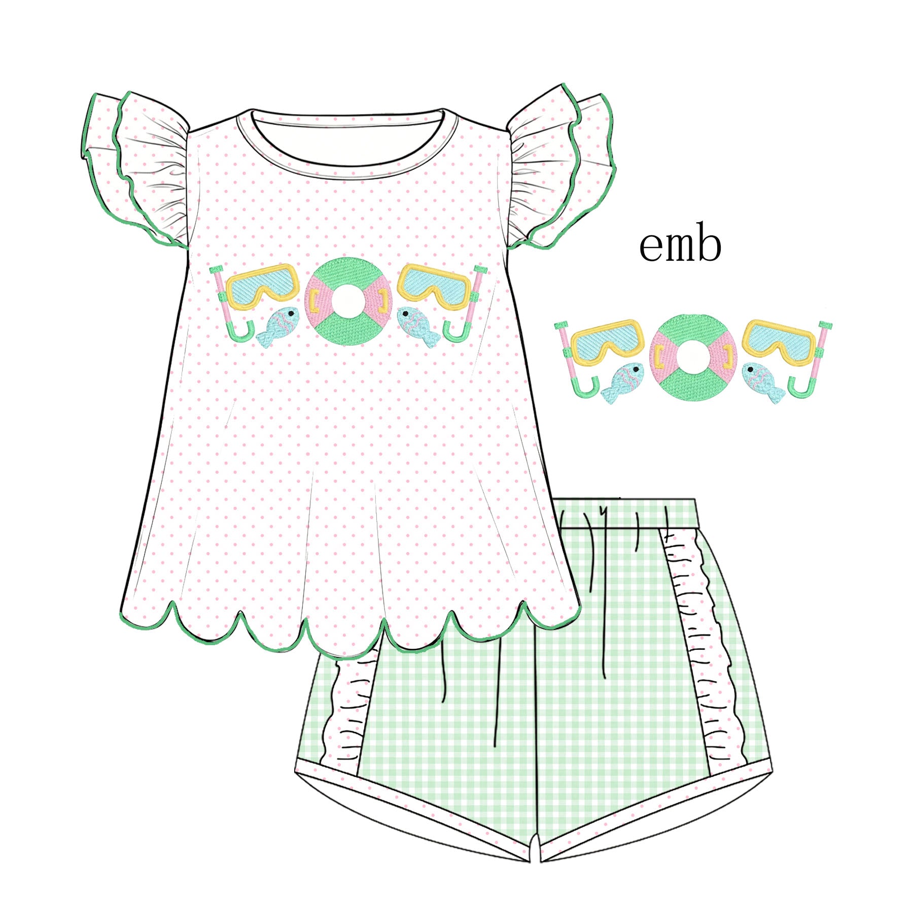 (Pre Order)Siblings Summer Diving Embroidery Dress,Set&Romper
