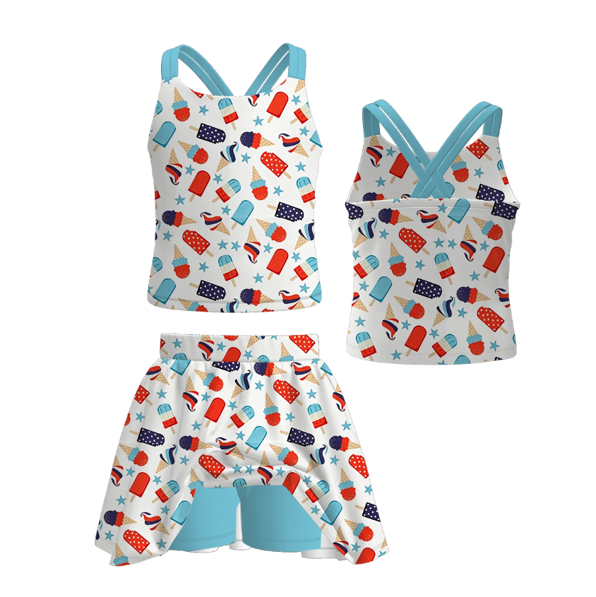 (Weekly Pre-Order)Girls Spring&Summer Print Skort Set(Ends Wednesday)