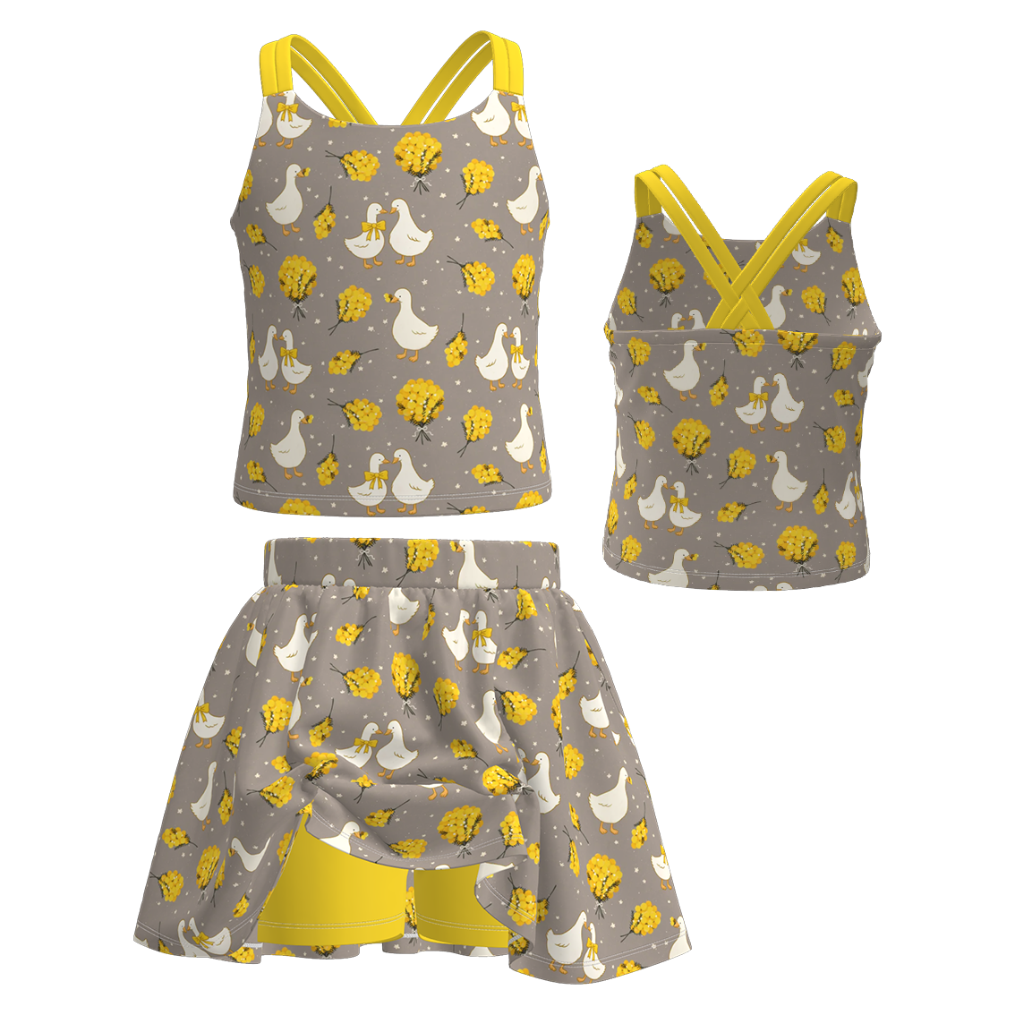 (Pre Order+Prepack Zone)Girls Spring Goose Print Skort Set(Mix Size)