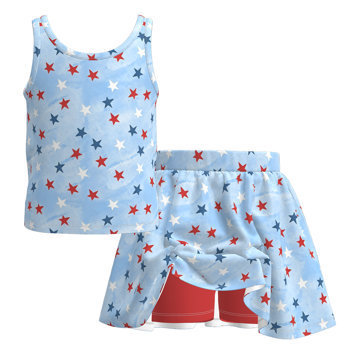 (Pre Order+Prepack Zone)Girls Patriotic Print Skort Set