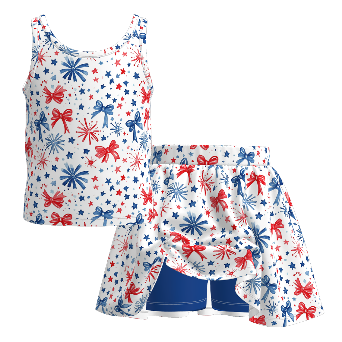(Pre Order+Prepack Zone)Girls Patriotic Print Skort Set