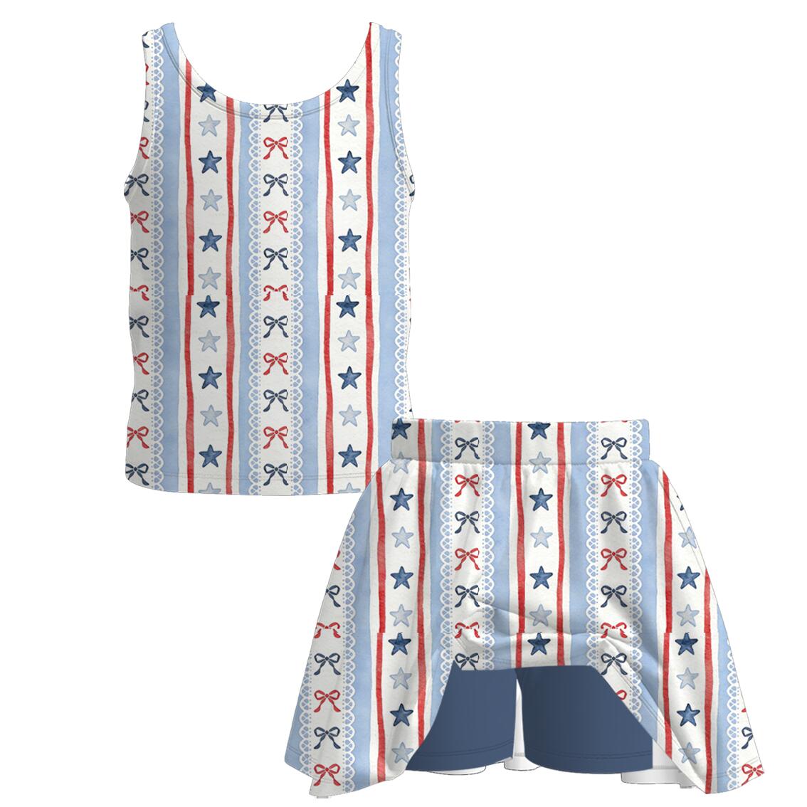 (Pre Order+Prepack Zone)Girls Patriotic Print Skort Set