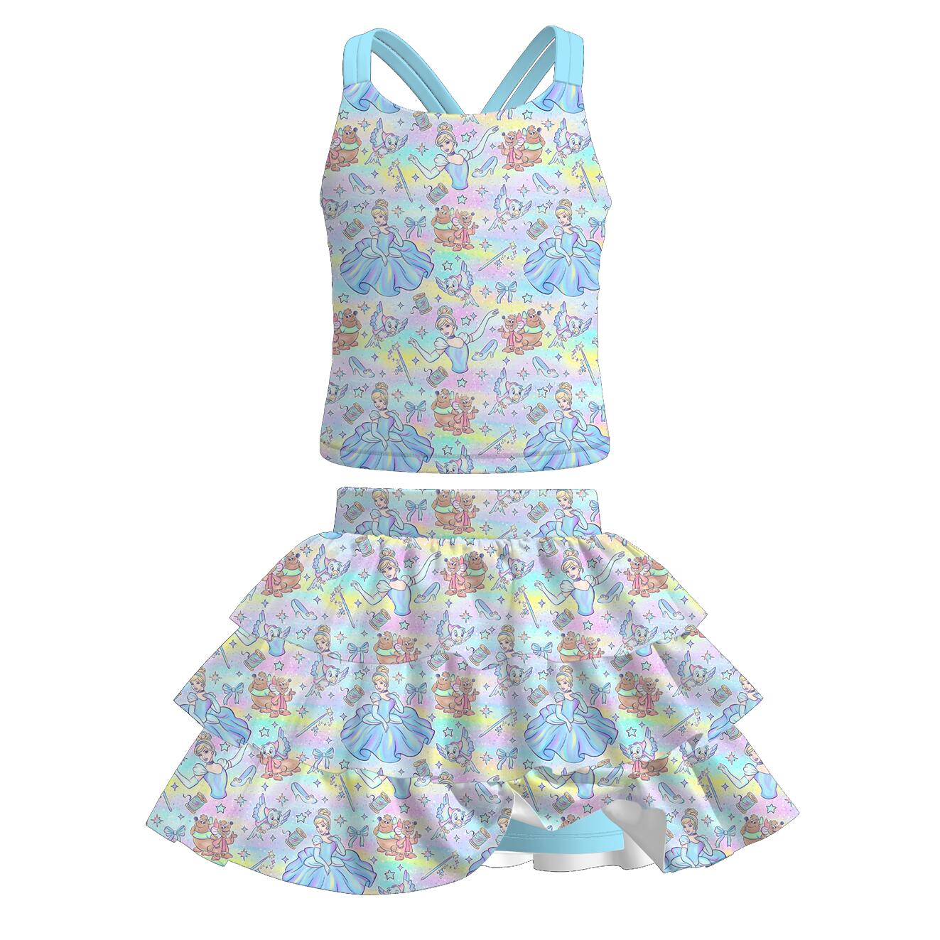 (Pre Order+Prepack Zone)Girls Princess Print Skort Set(Mix Size)