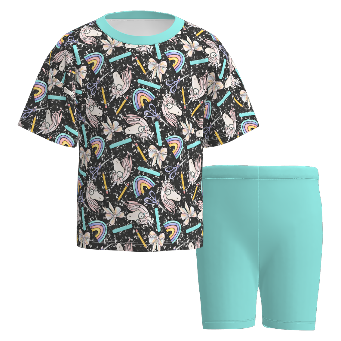 (Pre Order+Prepack Zone)Girls Summer Back To School Print Cycling Trouser Set