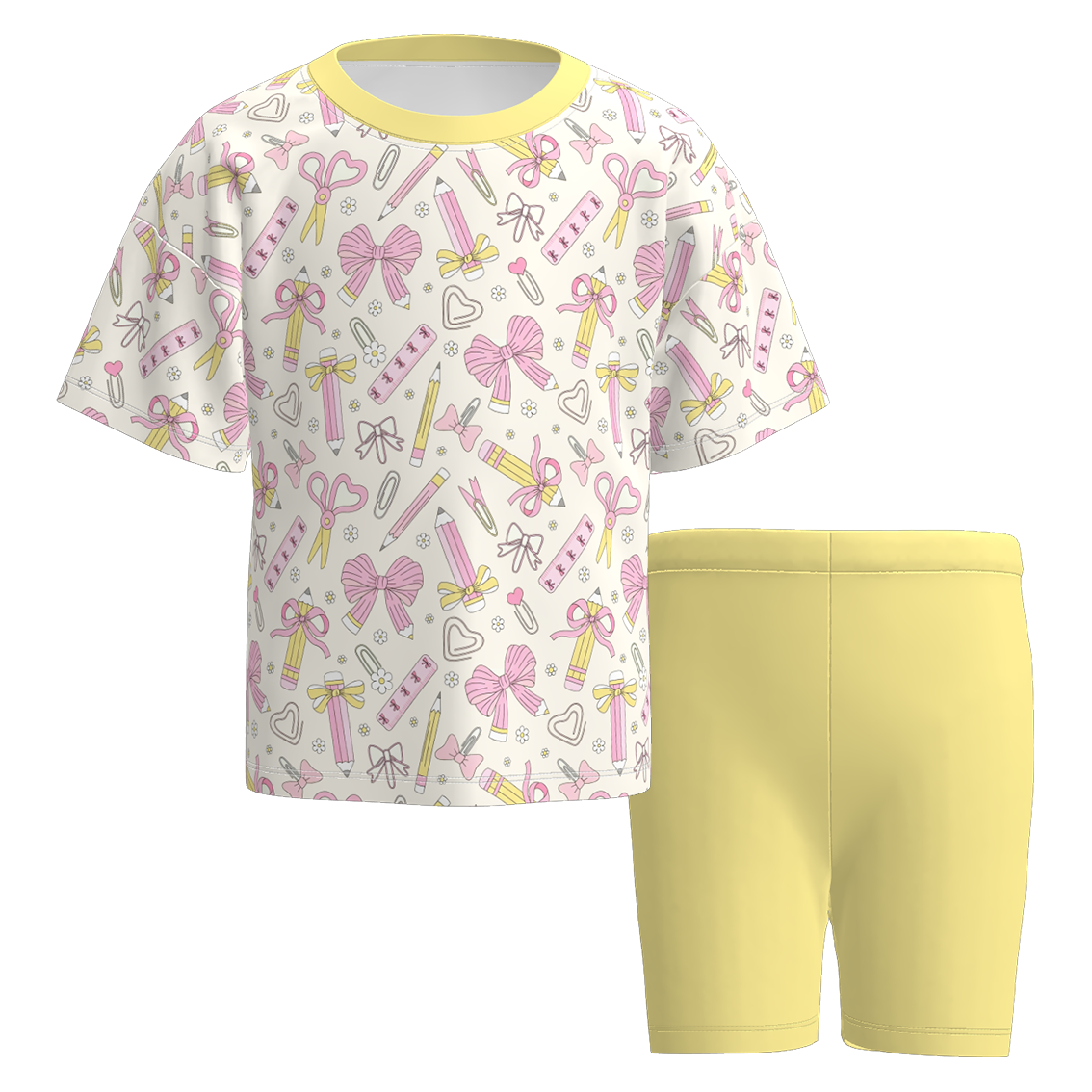 (Pre Order+Prepack Zone)Girls Summer Back To School Print Cycling Trouser Set