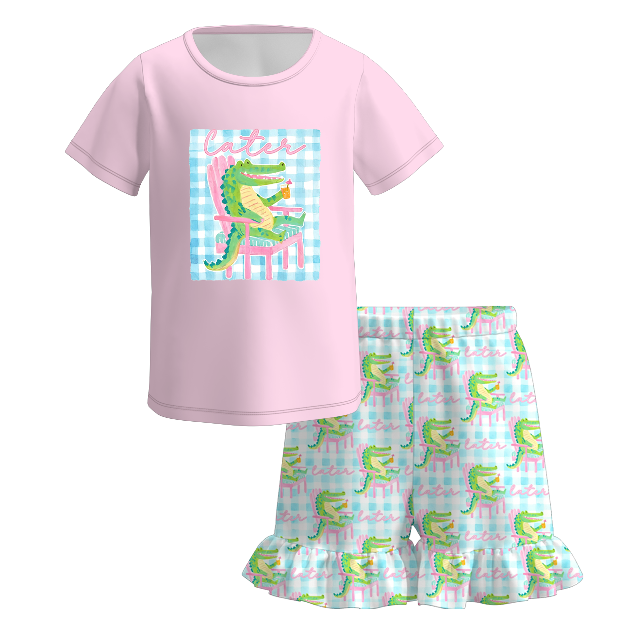 (Pre Order+Prepack Zone)Girls Summer Print Ruffled Shorts Set