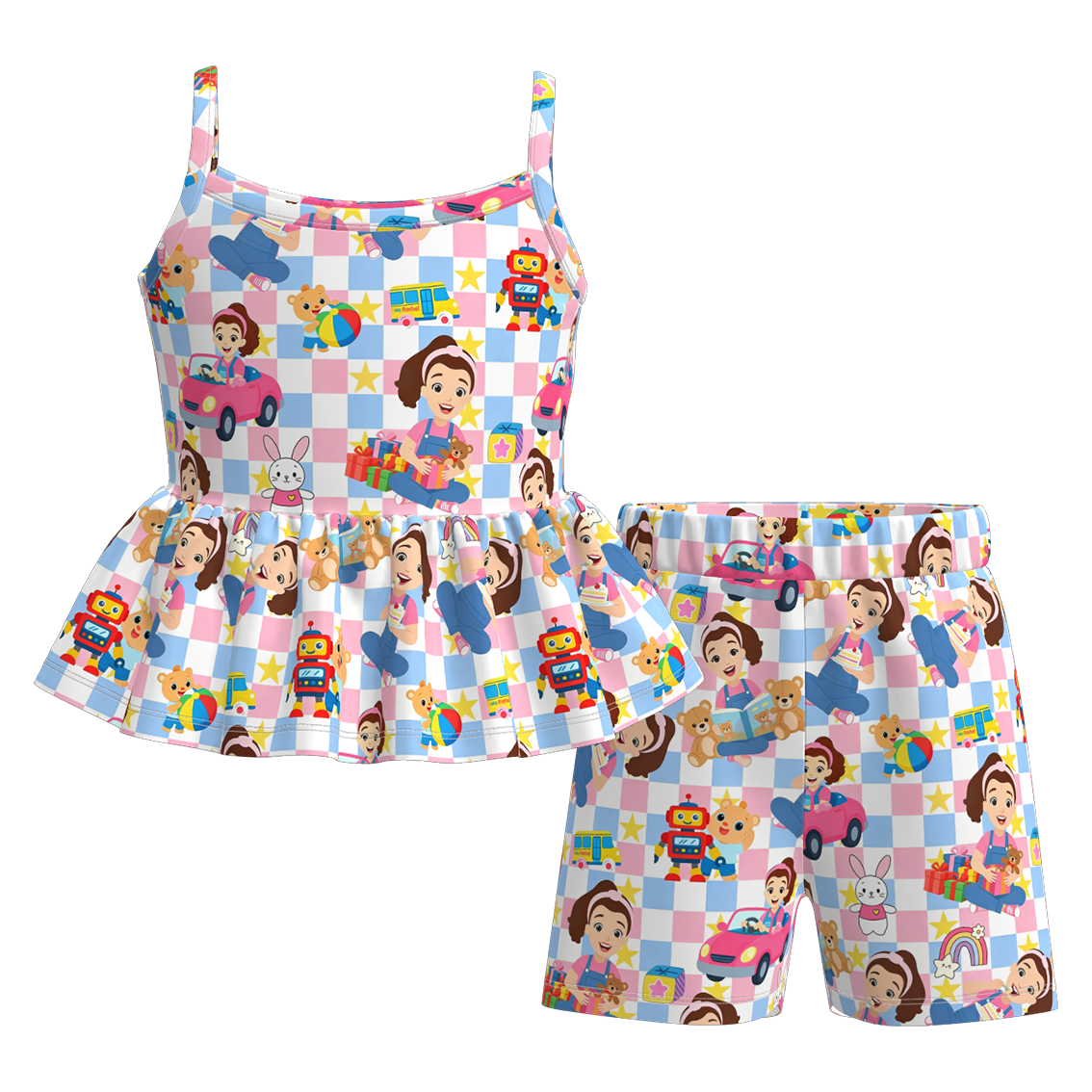 (Pre Order+Prepack Zone)Girls Summer Cartoon Print Shorts Set