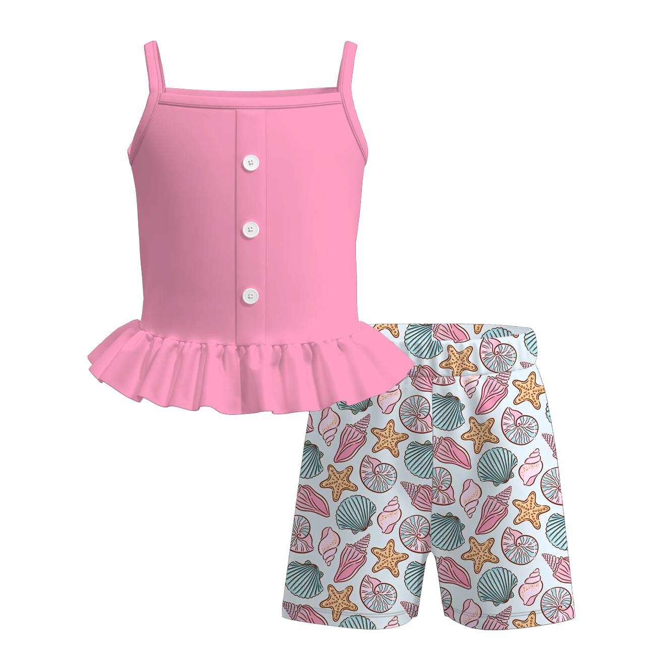 (Pre Order+Prepack Zone)Girls Summer Seaside Print Shorts Set(Mix Size)