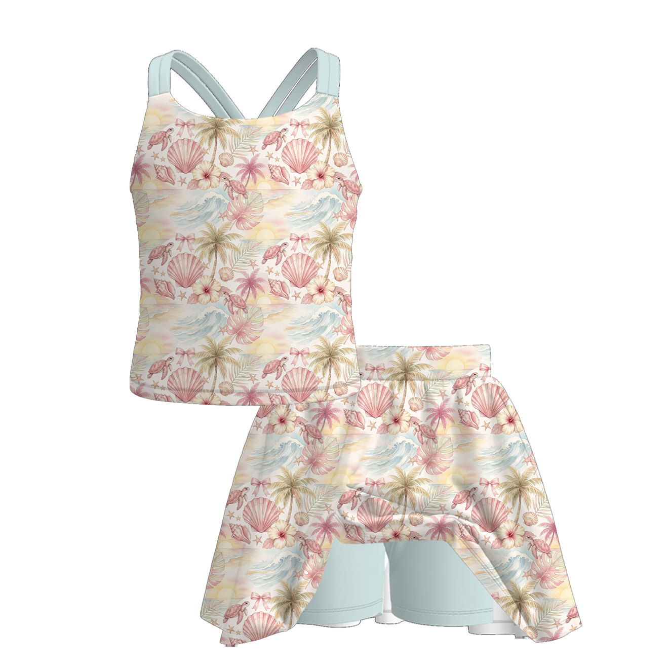 (Pre Order+Prepack Zone)Girls Summer Seaside Print Skort Set(Mix Size)