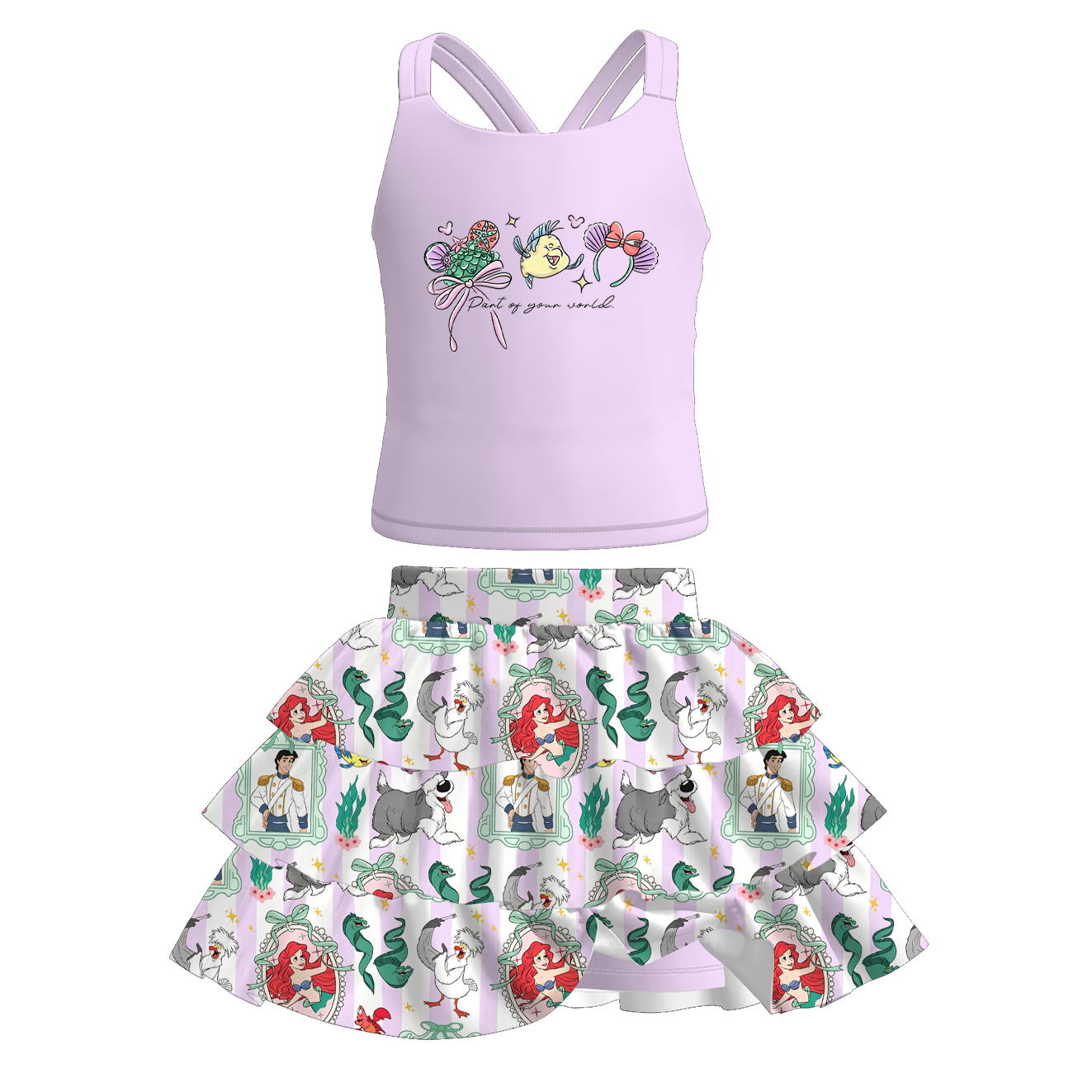 (Pre Order+Prepack Zone)Girls Summer Princess&Cartoon Print Skort Set