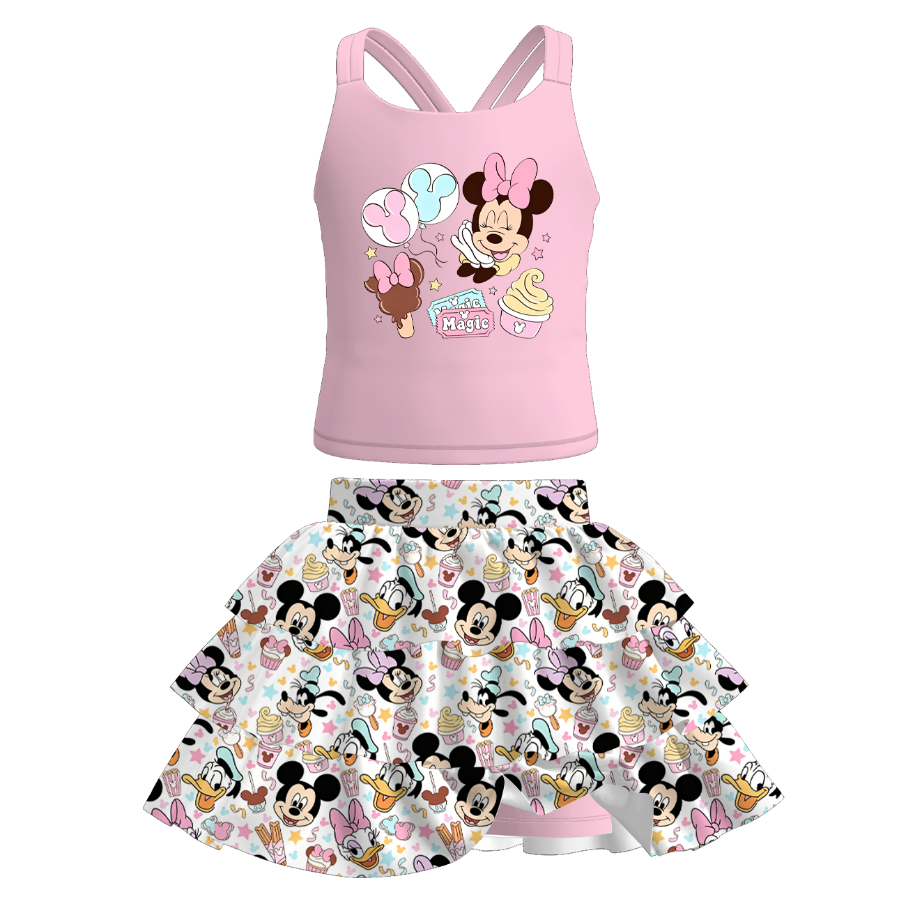 (Pre Order+Prepack Zone)Girls Summer Princess&Cartoon Print Skort Set