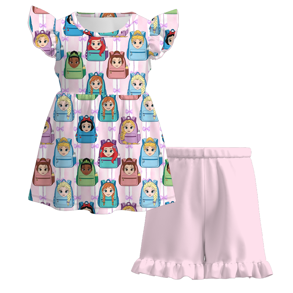 (Pre Order+Prepack Zone)Girls Summer Back To School Princess Print Dress&Set