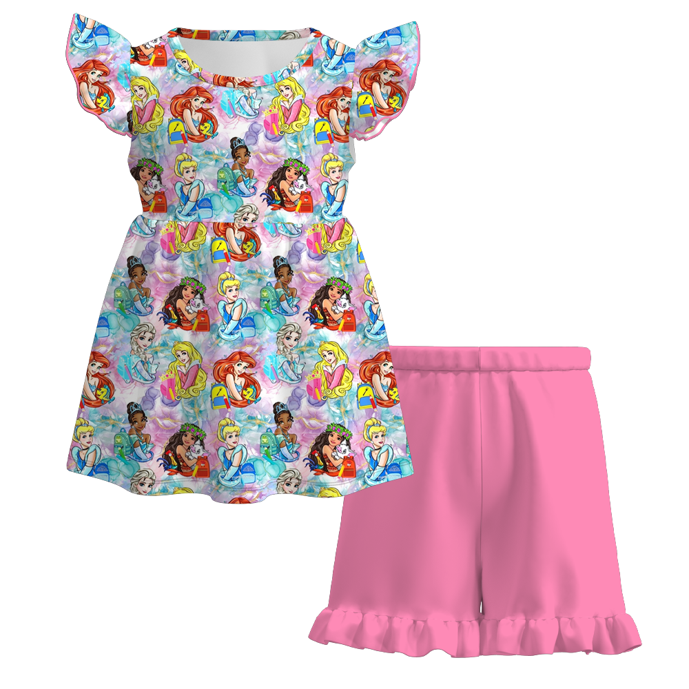 (Pre Order+Prepack Zone)Girls Summer Back To School Princess Print Dress&Set