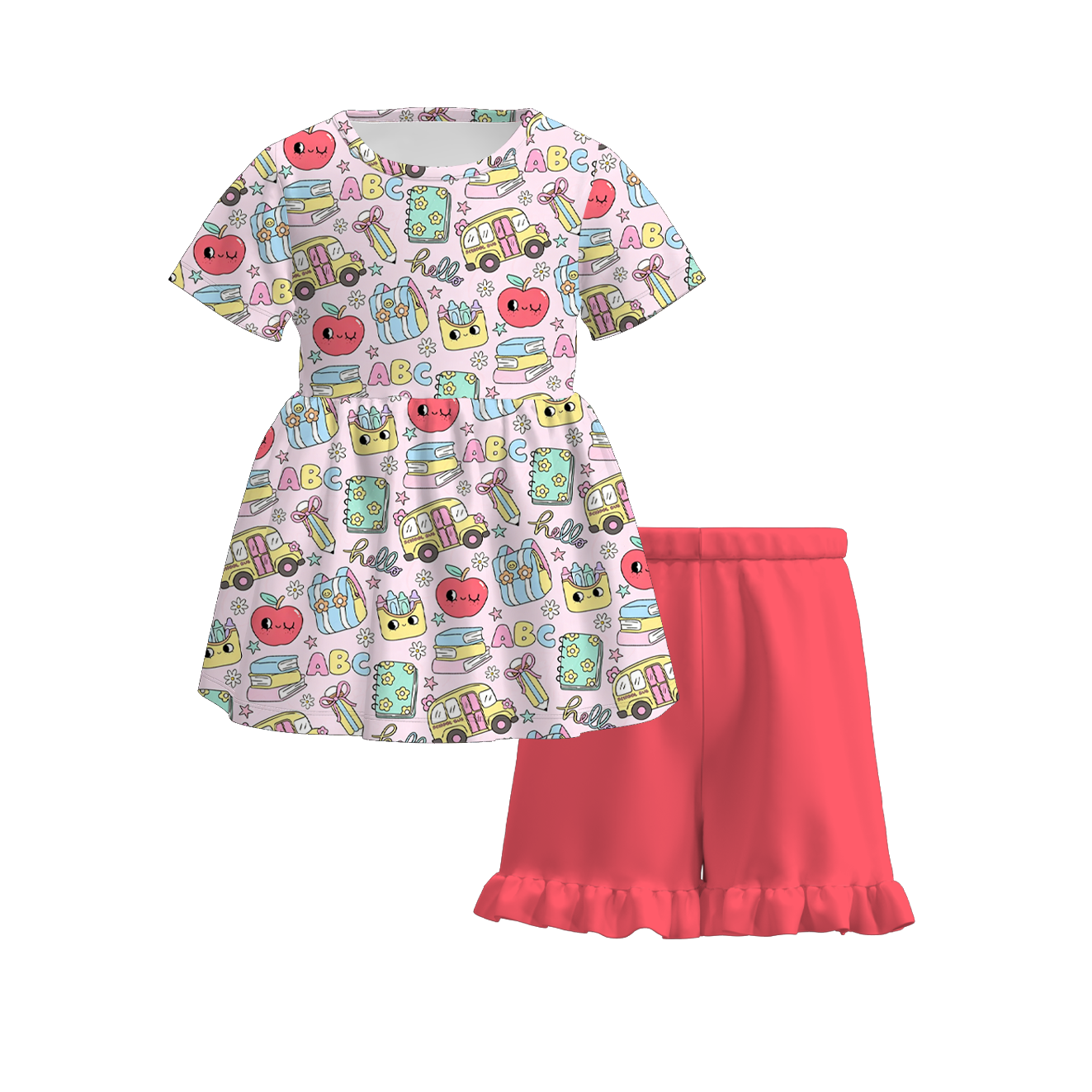 (Pre Order+Prepack Zone)Girls Summer Back To School Print Shorts Set