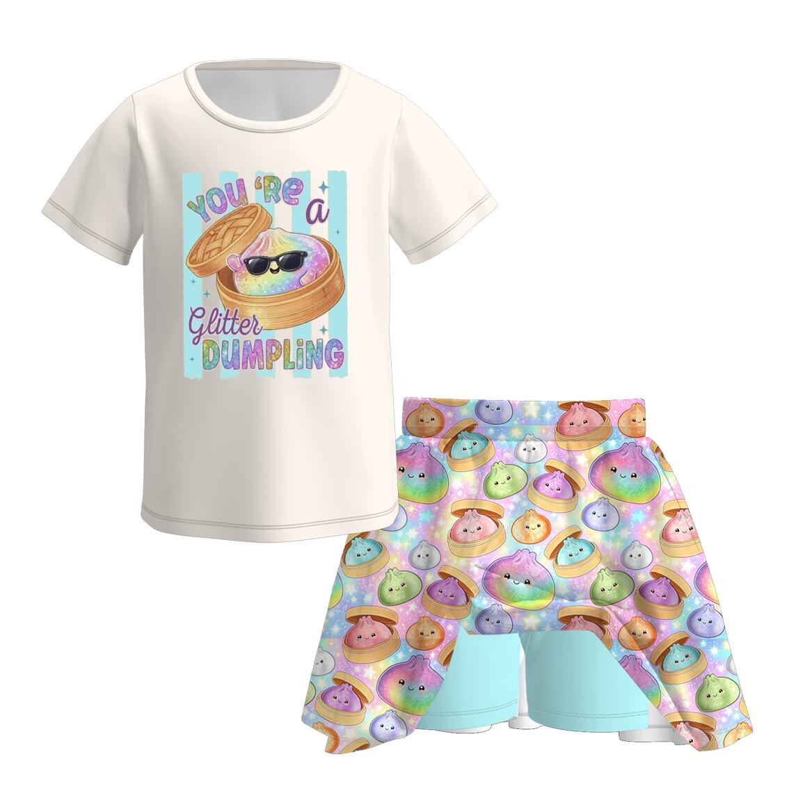 (Pre Order+Prepack Zone)Girls Summer Dumpling Print Skort Set
