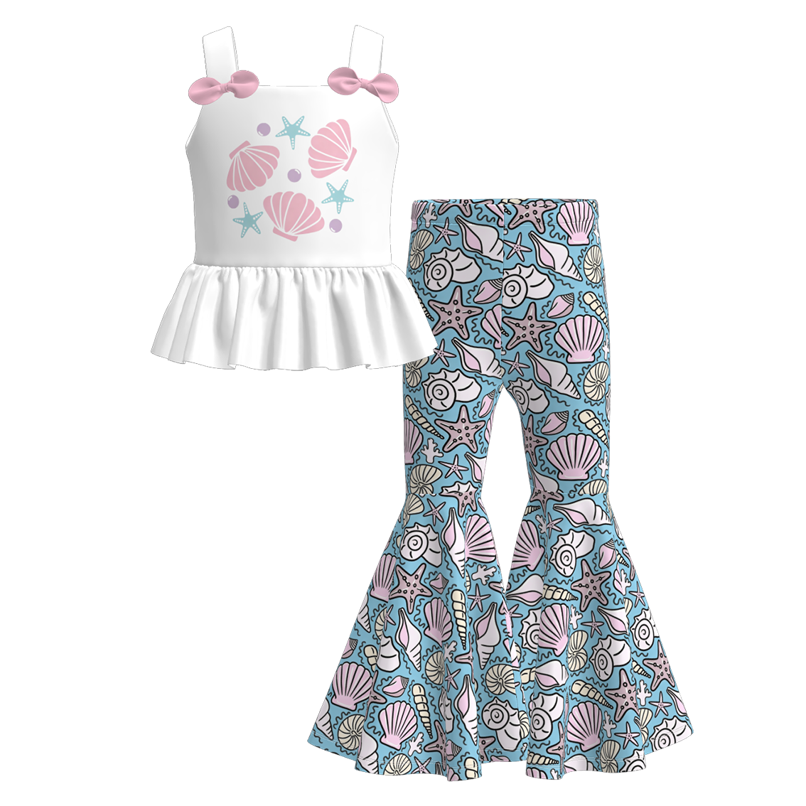 (Pre Order+Prepack Zone)Girls Summer Sea Shell Print Outfit Set