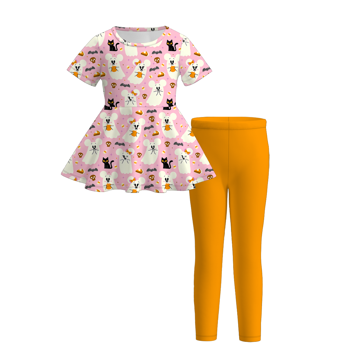 (Pre Order+Prepack Zone)Girls Halloween Cartoon Print Outfit Set(Mix Size)