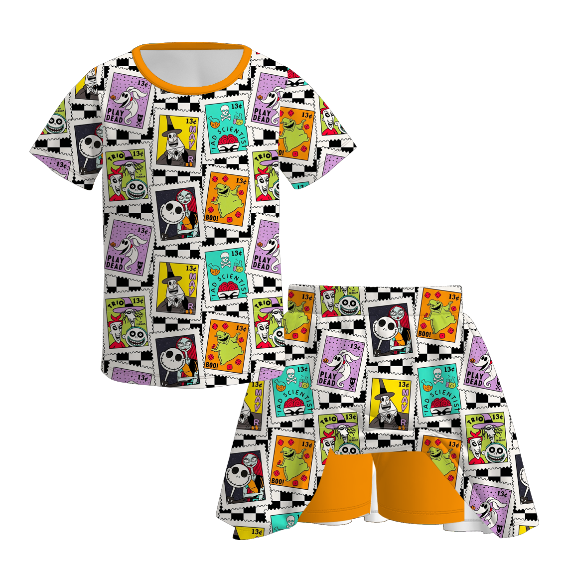 (Pre Order+Prepack Zone)Girls Halloween Pumpkin&Ghost Print Skort Set(Mix Size)