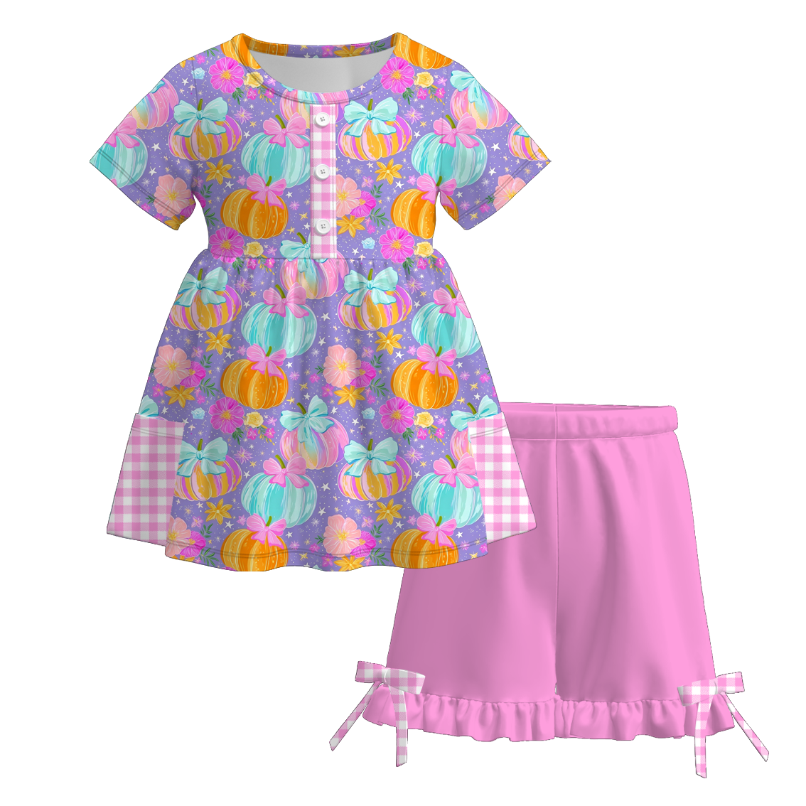 (Pre Order+Prepack Zone)Girls Halloween Print Shorts Set(Mix Size)