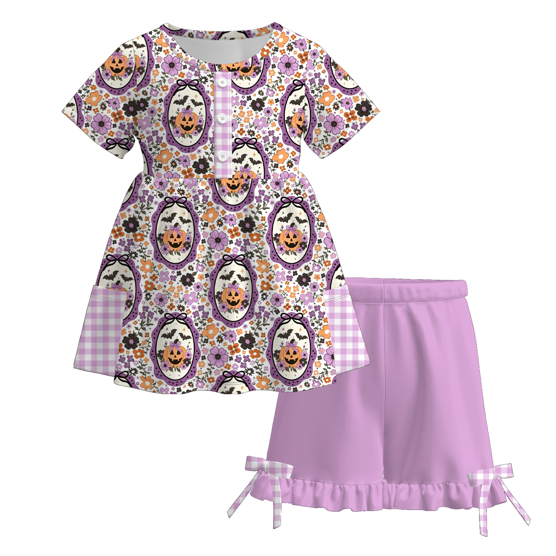 (Pre Order+Prepack Zone)Girls Halloween Print Shorts Set(Mix Size)