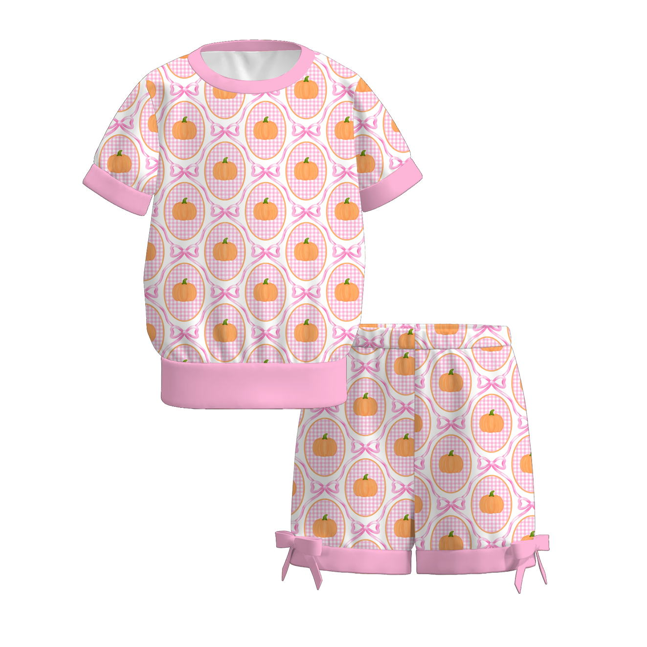 (Pre Order+Prepack Zone)Girls Halloween Pumpkin Print Shorts Set(Mix Size)