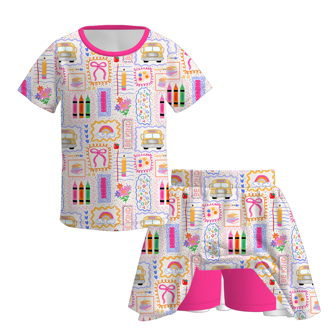 (Pre Order+Prepack Zone)Girls Summer Back To School Print Skort Set(Mix Size)
