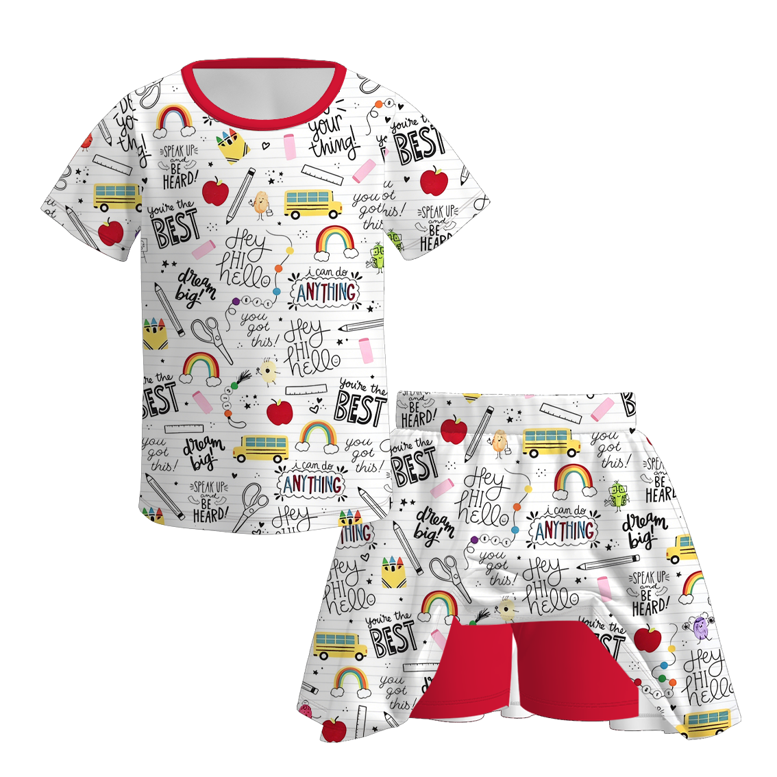 (Pre Order+Prepack Zone)Girls Summer Back To School Print Skort Set(Mix Size)