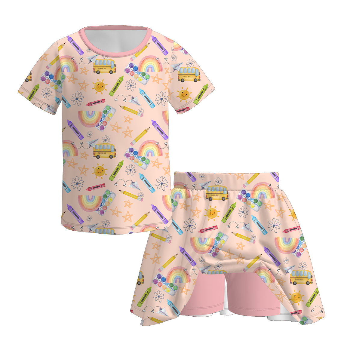 (Pre Order+Prepack Zone)Girls Summer Back To School Print Skort Set(Mix Size)